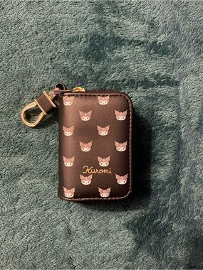 Kuromi Black Zip Key Pouch with Pink Character Print